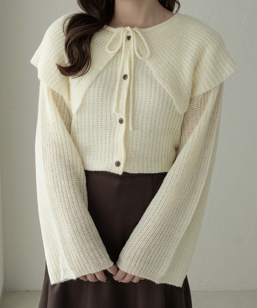 Ambre Neige（アンブルネージュ）の「big collar ribbon knit cardigan / ビックカラーリボンニットカーディガン（カーディガン/ボレロ・レディース・グレー/ライトブルー/アイボリー・FREE）」の10枚目の写真