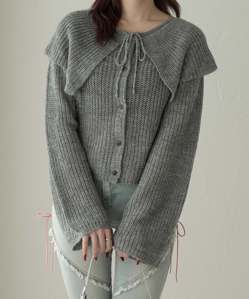 Ambre Neige（アンブルネージュ）の「big collar ribbon knit cardigan / ビックカラーリボンニットカーディガン（カーディガン/ボレロ・レディース・グレー/ライトブルー/アイボリー・FREE）」の13枚目の写真