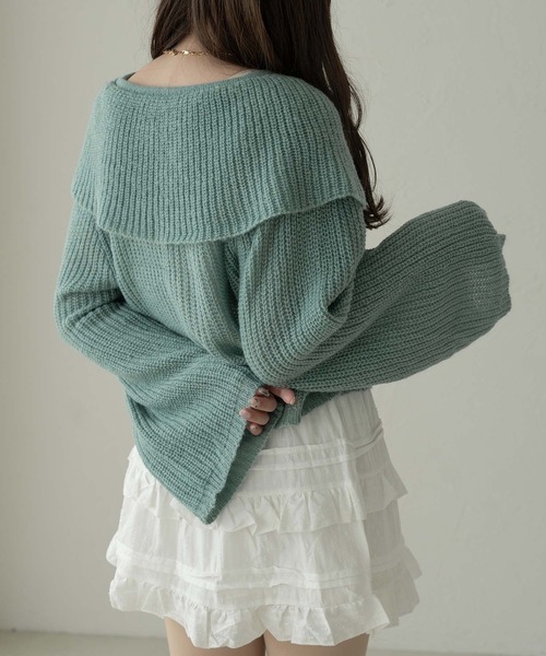 Ambre Neige（アンブルネージュ）の「big collar ribbon knit cardigan / ビックカラーリボンニットカーディガン（カーディガン/ボレロ・レディース・グレー/ライトブルー/アイボリー・FREE）」の15枚目の写真