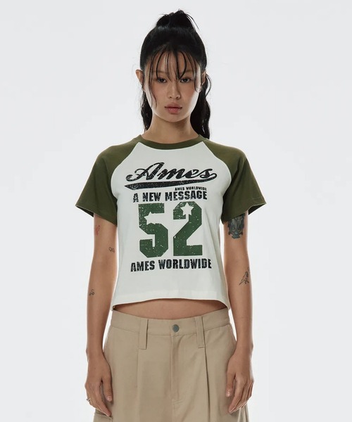 tシャツ A'GEM/9 × .kom 「AMESWORLDWIDE/アメスワールドワイド」 52 LOGO RAGLAN TEE/52ロゴラグランT A'GEM/9 × .kom 『AMESWORLDWIDE/アメスワールドワイド』 52
