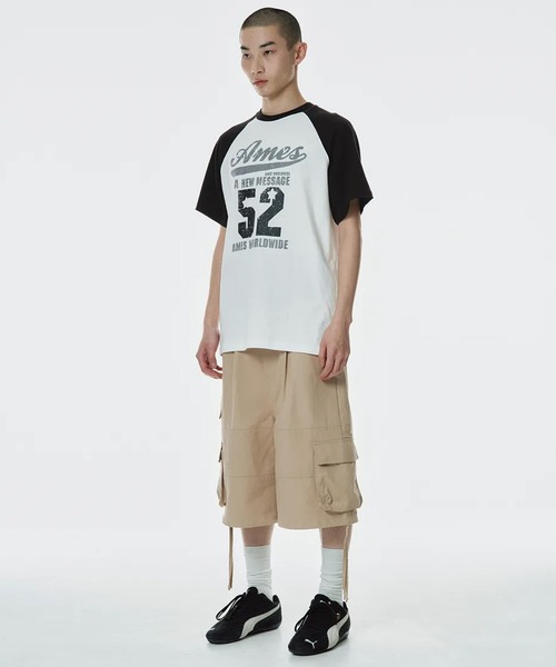 AMESWORLDWIDE(アメスワールドワイド)の「A'GEM/9 × .kom 『AMESWORLDWIDE/アメスワールドワイド』 52 LOGO RAGLAN TEE/52ロゴラグランTEE(Tシャツ/カットソー・レディース・ブラック/カーキ/レッド・S/M)」の8枚目の写真