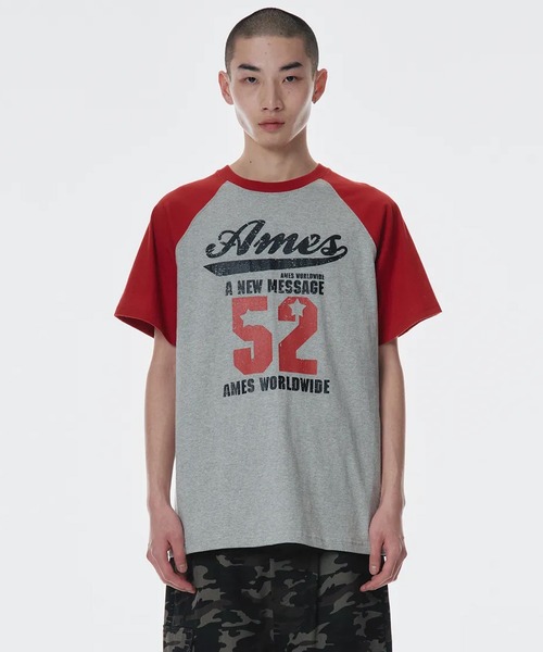 AMESWORLDWIDE(アメスワールドワイド)の「A'GEM/9 × .kom 『AMESWORLDWIDE/アメスワールドワイド』 52 LOGO RAGLAN TEE/52ロゴラグランTEE(Tシャツ/カットソー・レディース・ブラック/カーキ/レッド・S/M)」の11枚目の写真