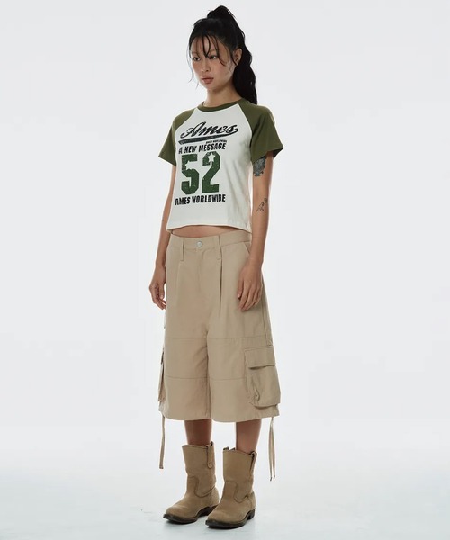AMESWORLDWIDE(アメスワールドワイド)の「A'GEM/9 × .kom 『AMESWORLDWIDE/アメスワールドワイド』 52 LOGO RAGLAN TEE/52ロゴラグランTEE(Tシャツ/カットソー・レディース・ブラック/カーキ/レッド・S/M)」の15枚目の写真