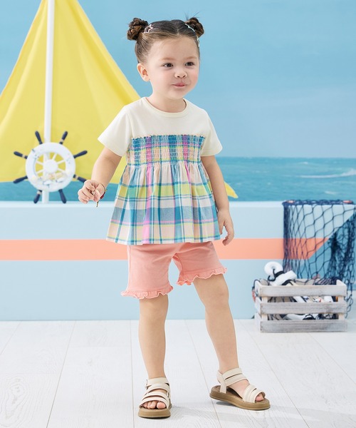 combimini（コンビミニ）の「半袖レイヤード風トップス（マドラスチェック）（Tシャツ/カットソー・キッズ・ブルー系その他・80/90/100/110/120）」の2枚目の写真