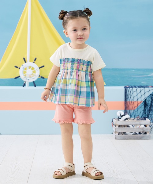combimini（コンビミニ）の「半袖レイヤード風トップス（マドラスチェック）（Tシャツ/カットソー・キッズ・ブルー系その他・80/90/100/110/120）」の3枚目の写真