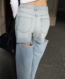 Mili affinity | バックスリットダメージワイドデニム(デニムパンツ)