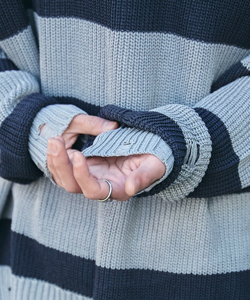 WEGO（ウィゴー）の「WEGO/ボーダーダメージニットプルオーバー（ニット/セーター・メンズ・レッド系その他5/グレー系その他5・LARGE/MEDIUM）」の16枚目の写真