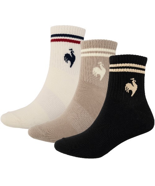 le coq sportif（ルコックスポルティフ）の「3Pソックス(ショート丈)【返品不可商品】（ソックス/靴下・メンズ・ホワイト×ピンク/ホワイト系その他4・25-27/22-24）」の2枚目の写真