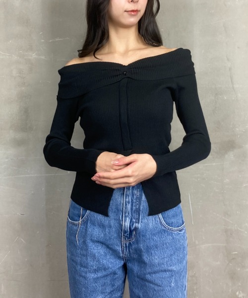 tolene(トレネ)の「オフショルダー ボーダー 肩出し ニットプルオーバー(ニット/セーター・レディース・ブラック/ホワイト×ブラック/ホワイト・FREE)」の21枚目の写真