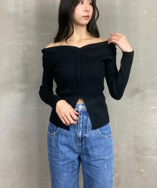 tolene(トレネ)の「オフショルダー ボーダー 肩出し ニットプルオーバー(ニット/セーター・レディース・ブラック/ホワイト×ブラック/ホワイト・FREE)」の22枚目の写真