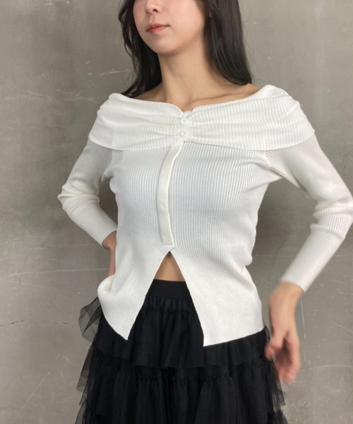 tolene(トレネ)の「オフショルダー ボーダー 肩出し ニットプルオーバー(ニット/セーター・レディース・ブラック/ホワイト×ブラック/ホワイト・FREE)」の8枚目の写真