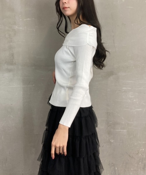 tolene(トレネ)の「オフショルダー ボーダー 肩出し ニットプルオーバー(ニット/セーター・レディース・ブラック/ホワイト×ブラック/ホワイト・FREE)」の10枚目の写真