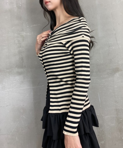 tolene(トレネ)の「オフショルダー ボーダー 肩出し ニットプルオーバー(ニット/セーター・レディース・ブラック/ホワイト×ブラック/ホワイト・FREE)」の19枚目の写真
