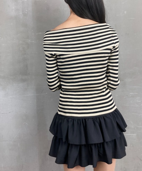 tolene(トレネ)の「オフショルダー ボーダー 肩出し ニットプルオーバー(ニット/セーター・レディース・ブラック/ホワイト×ブラック/ホワイト・FREE)」の20枚目の写真