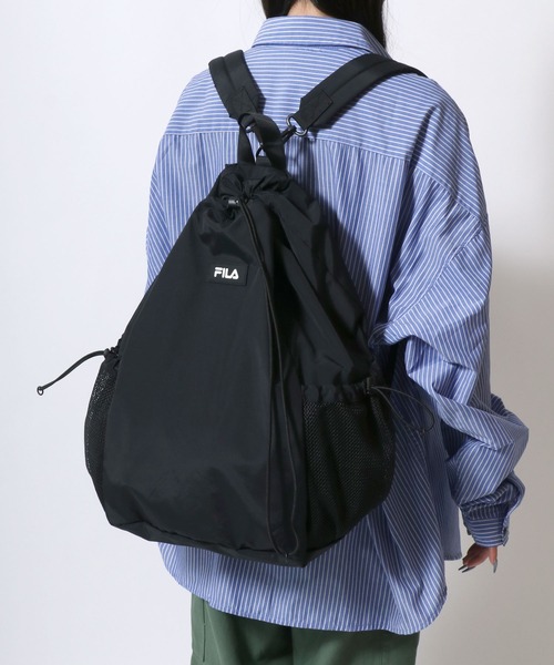 FILA(フィラ)の「FILA/フィラ ロゴ ワンポイントワッペン 2Way ナイロン ドローコード ナップサック/ワンショルダーバッグ/バックパック リュック/レディース メンズ(バックパック/リュック・レディース・ベージュ/グレー/ブラック・FREE)」の12枚目の写真