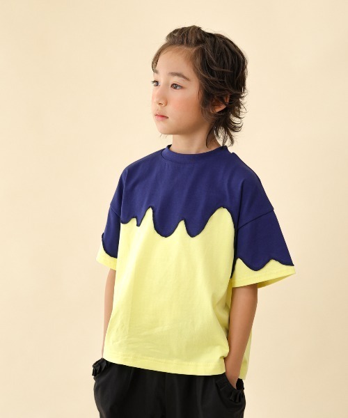 unica(ユニカ)の「バイカラーT(Tシャツ/カットソー・キッズ・ブラック×ホワイト/ブルー系その他・S/M/L/XL)」の1枚目の写真