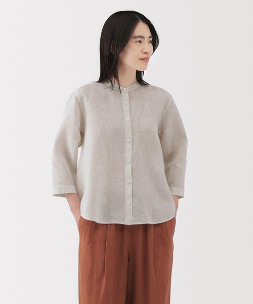 無印良品（ムジルシリョウヒン）の「婦人　リネン　洗いざらし七分袖ブラウス（シャツ/ブラウス・レディース・オレンジ系/ライトグレー系/ホワイト/ブラック・XL/L/M/S）」の3枚目の写真