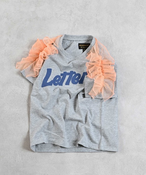 MARKEY'S(マーキーズ)の「チュールショルダーフリルTシャツ(Tシャツ/カットソー・キッズ・杢グレー/レッド/オレンジ/オフホワイト・150/120/110/100/90/140/130)」の3枚目の写真