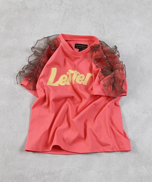 MARKEY'S(マーキーズ)の「チュールショルダーフリルTシャツ(Tシャツ/カットソー・キッズ・杢グレー/レッド/オレンジ/オフホワイト・150/120/110/100/90/140/130)」の1枚目の写真