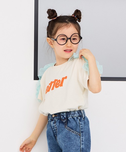 MARKEY'S(マーキーズ)の「チュールショルダーフリルTシャツ(Tシャツ/カットソー・キッズ・杢グレー/レッド/オレンジ/オフホワイト・150/120/110/100/90/140/130)」の2枚目の写真