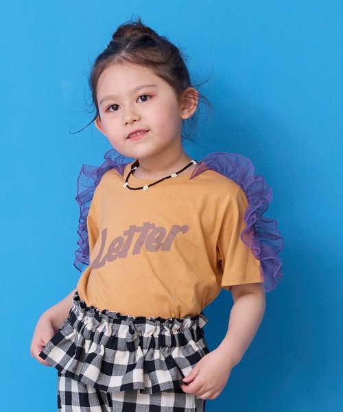 MARKEY'S(マーキーズ)の「チュールショルダーフリルTシャツ(Tシャツ/カットソー・キッズ・杢グレー/レッド/オレンジ/オフホワイト・150/120/110/100/90/140/130)」の4枚目の写真