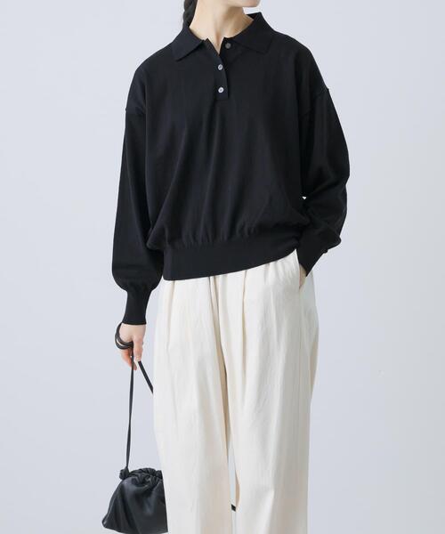 かぐれ（カグレ）の「コットンハイゲージポロニット（ニット/セーター・レディース・ネイビー/ブラック・FREE）」の2枚目の写真