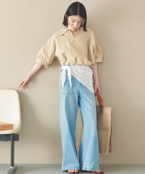 Doux archives（ドゥアルシーヴ）の「ビッグカラースキッパーブラウス（シャツ/ブラウス・レディース・ベージュ/ブラウン/チャコールグレー・38）」の10枚目の写真