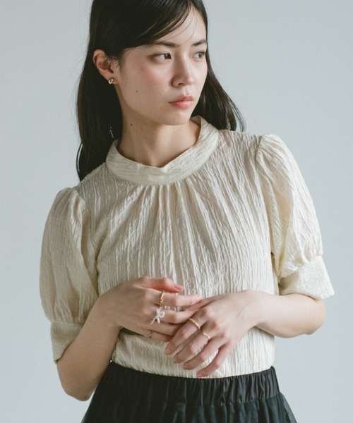 VANNIE U(ヴァニーユー)の「シアージャガードパフスリーブブラウス(シャツ/ブラウス・レディース・ブラック/アイボリー・FREE)」の15枚目の写真