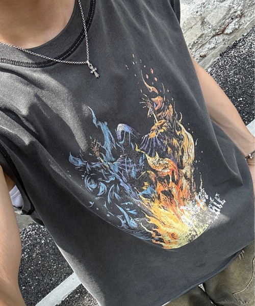 ADAMASTE(アダマスト)の「cutoff graphic pigment sleeveless T-shirt - カットオフグラフィックピグメントノースリーブ(Tシャツ/カットソー・メンズ・ブラック系その他/ブラック系その他2・MEDIUM/LARGE)」の6枚目の写真