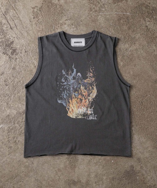 cutoff graphic pigment sleeveless T-shirt - カットオフ