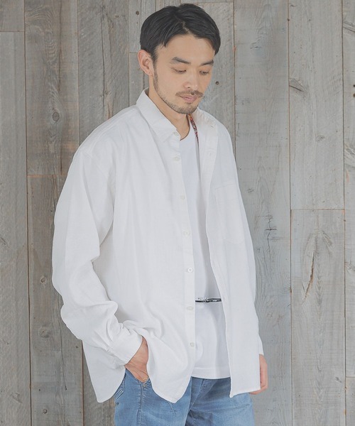 BAYFLOW（ベイフロー）の「[幅広いシーンで活躍]ストレッチリネンシャツ（シャツ/ブラウス・メンズ・ピンク/チャコール/オフホワイト/ブルー・MEDIUM/LARGE）」の2枚目の写真