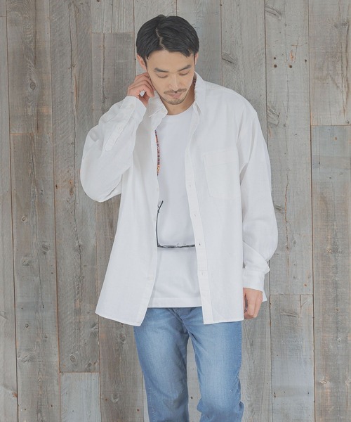 BAYFLOW（ベイフロー）の「[幅広いシーンで活躍]ストレッチリネンシャツ（シャツ/ブラウス・メンズ・ピンク/チャコール/オフホワイト/ブルー・MEDIUM/LARGE）」の11枚目の写真