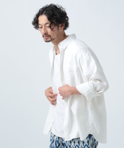 BAYFLOW（ベイフロー）の「[幅広いシーンで活躍]ストレッチリネンシャツ（シャツ/ブラウス・メンズ・ピンク/チャコール/オフホワイト/ブルー・MEDIUM/LARGE）」の12枚目の写真