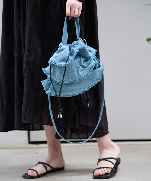 【Ampersand / アンパサンド】Denim frilr bag　ME-24006/デニムフリルバッグ/デニム/フリル【WEB限定】