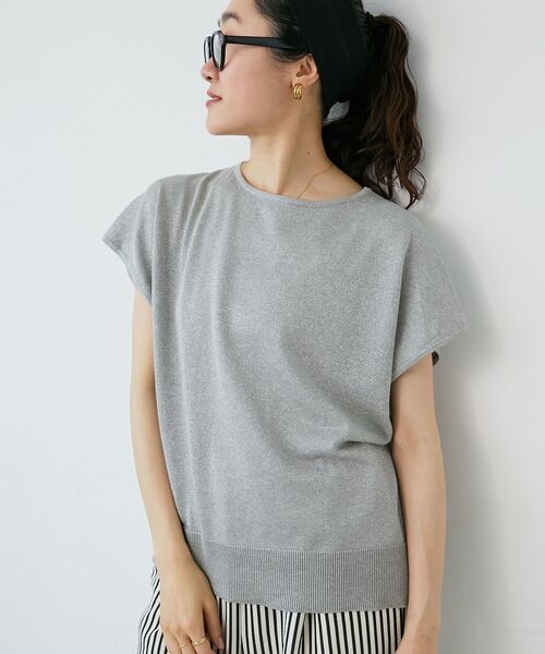 le.coeur blanc(ルクールブラン)の「《手洗い可能》フレンチスリーブラメニット(ニット/セーター・レディース・グレー/ラベンダー/ベージュ・38)」の14枚目の写真