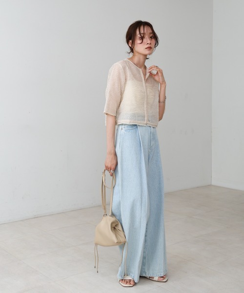 Bab(バブ)の「フロントホック刺繍ブラウスジャケット(ノーカラージャケット・レディース・アイボリー/ブラック・M)」の8枚目の写真