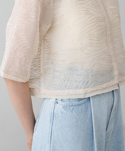 Bab(バブ)の「フロントホック刺繍ブラウスジャケット(ノーカラージャケット・レディース・アイボリー/ブラック・M)」の18枚目の写真