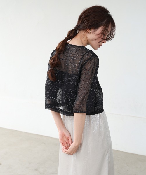 Bab(バブ)の「フロントホック刺繍ブラウスジャケット(ノーカラージャケット・レディース・アイボリー/ブラック・M)」の16枚目の写真