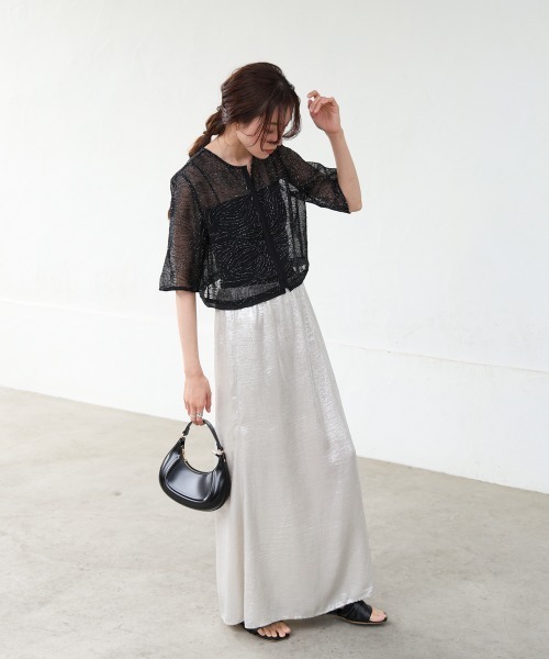 Bab(バブ)の「フロントホック刺繍ブラウスジャケット(ノーカラージャケット・レディース・アイボリー/ブラック・M)」の15枚目の写真