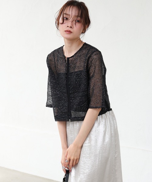 Bab(バブ)の「フロントホック刺繍ブラウスジャケット(ノーカラージャケット・レディース・アイボリー/ブラック・M)」の14枚目の写真