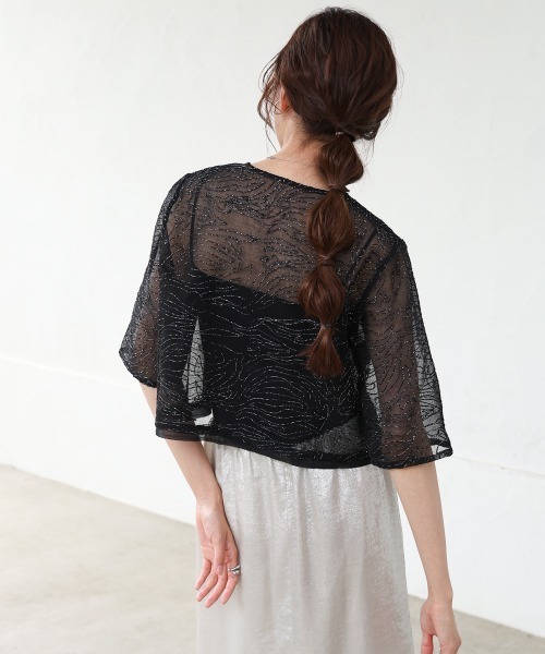 Bab(バブ)の「フロントホック刺繍ブラウスジャケット(ノーカラージャケット・レディース・アイボリー/ブラック・M)」の12枚目の写真