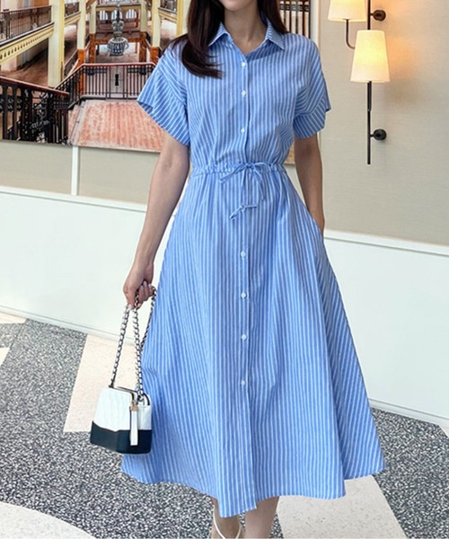 日本未入荷【Aakasha ストライプ シャツワンピース】国内発送 オーバーサイズストライプスキッパーシャツワンピース（イージー