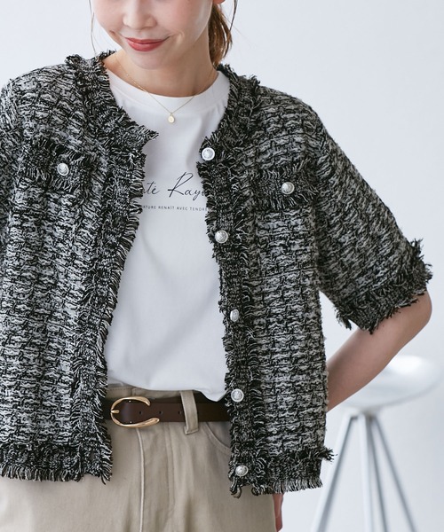 サマー・ツイード】ハーフスリーブカーディガン（カーディガン/ボレロ