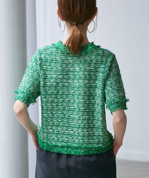 ROPE' PICNIC（ロペピクニック）の「【サマー・ツイード】ハーフスリーブカーディガン（カーディガン/ボレロ・レディース・キナリ/ブラック系その他2/グリーン/ライトグレー・38）」の18枚目の写真