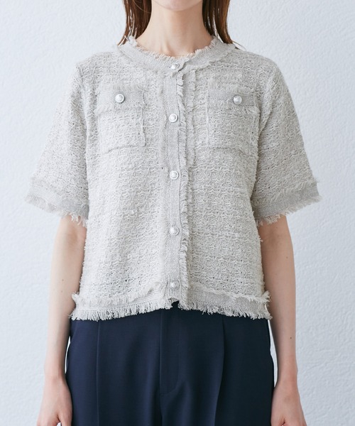 ROPE' PICNIC（ロペピクニック）の「【サマー・ツイード】ハーフスリーブカーディガン（カーディガン/ボレロ・レディース・キナリ/ブラック系その他2/グリーン/ライトグレー・38）」の17枚目の写真