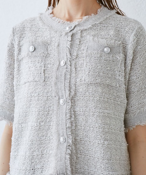 ROPE' PICNIC（ロペピクニック）の「【サマー・ツイード】ハーフスリーブカーディガン（カーディガン/ボレロ・レディース・キナリ/ブラック系その他2/グリーン/ライトグレー・38）」の14枚目の写真