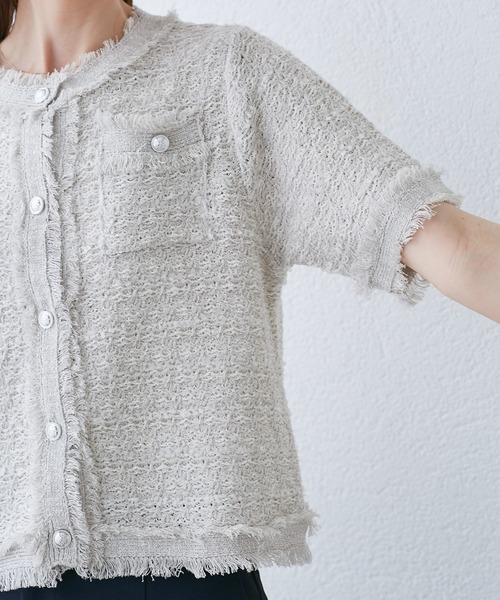 ROPE' PICNIC（ロペピクニック）の「【サマー・ツイード】ハーフスリーブカーディガン（カーディガン/ボレロ・レディース・キナリ/ブラック系その他2/グリーン/ライトグレー・38）」の12枚目の写真