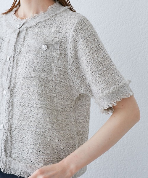 ROPE' PICNIC（ロペピクニック）の「【サマー・ツイード】ハーフスリーブカーディガン（カーディガン/ボレロ・レディース・キナリ/ブラック系その他2/グリーン/ライトグレー・38）」の11枚目の写真