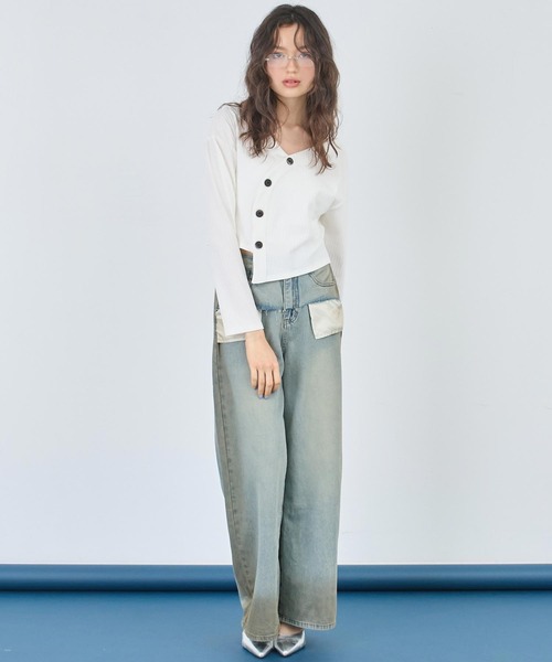 ANAP（アナップ）の「ウェーブデザインリブカーディガン（カーディガン/ボレロ・レディース・ブラック/ホワイト・FREE）」の6枚目の写真