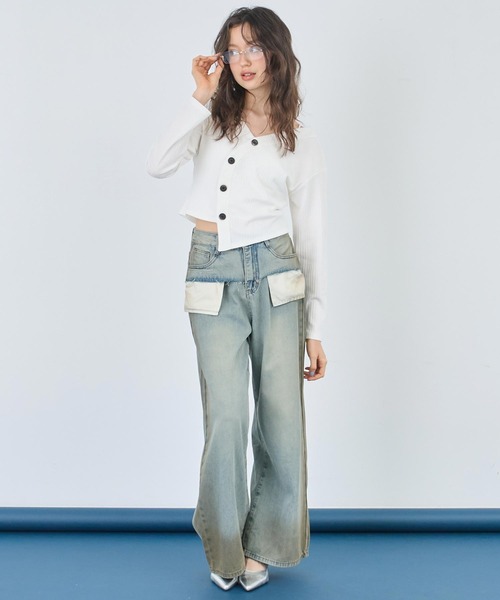 ANAP（アナップ）の「ウェーブデザインリブカーディガン（カーディガン/ボレロ・レディース・ブラック/ホワイト・FREE）」の8枚目の写真